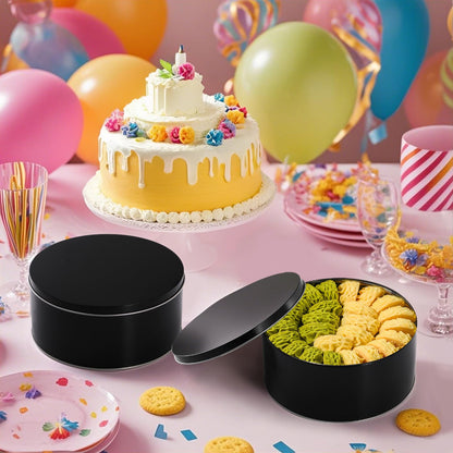 Yopay 3 Pack Cookie Tin with Lid, Round Gift Tin, Black Baking Cake Container for Storing Patisseries, Snack, Chocolate, Easter, Special Occasion, Holidays, 7" Wide by 3.2" Tall
