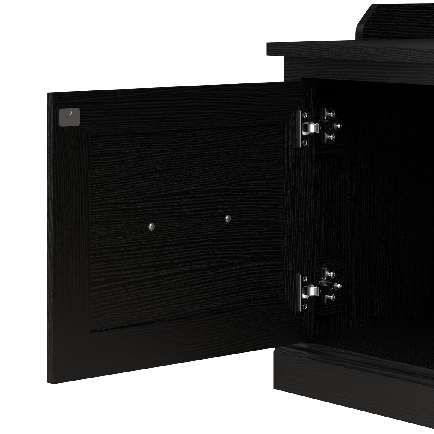 Bush Home Woodland 40W Shoe Storage Bench with Doors and Wall Mounted Coat Rack in Black Suede Oak | Foyer, Mudroom, Entryway Organizer