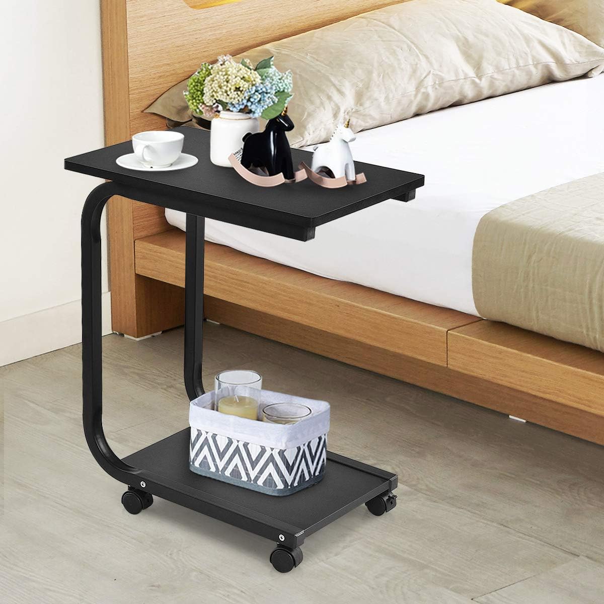 Tangkula Versatile C Table - Black Snack & Coffee Tray for Living Room
