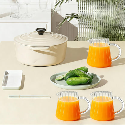 Enjamyo 2 Pcs Small Glass Creamer Pitcher With Box, 250ml Creamer Pitcher with Handle, Elegant Wave Shaped Small Glass Pitchers, Milk Frothing Pitchers, Serving Jug for Kitchen,Coffee Bar,Home