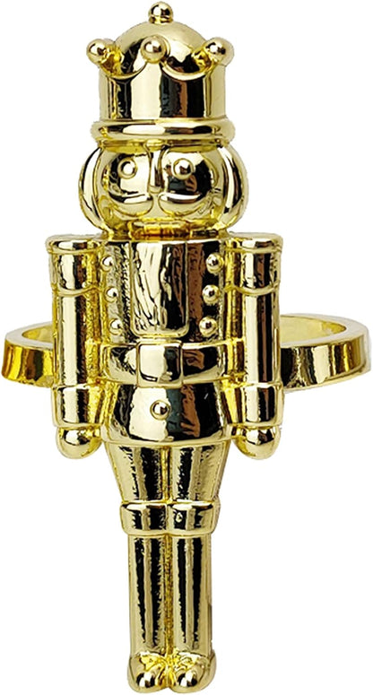 Fennco Styles Nutcracker Metal Napkin Rings - Set of 4 Dark Gold Decorative Holders for Dining Table & Holiday Decor