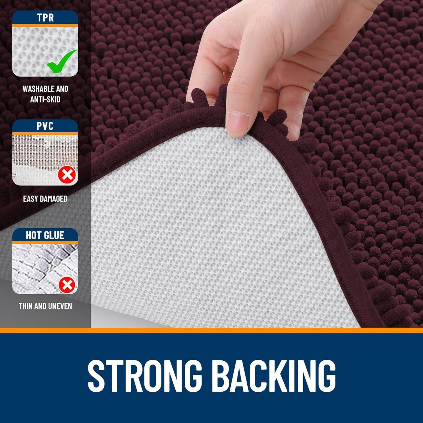OLANLY Bath Rugs - Extra Soft Chenille | Quick-Dry, Machine Washable, 36x24, Black Cherry