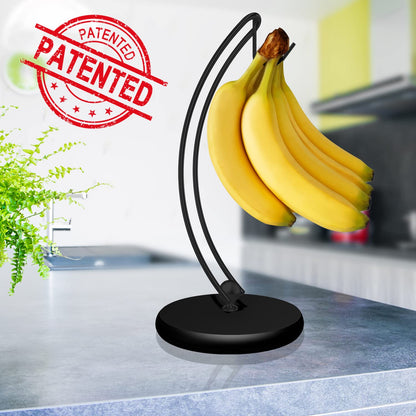 Signice Banana Holder Stand - Patented Modern Banana Tree Hanger with Wood Base Stainless Steel Banana Rack for Home Kitchen Use,Doesn't Tip Over (Full Black)