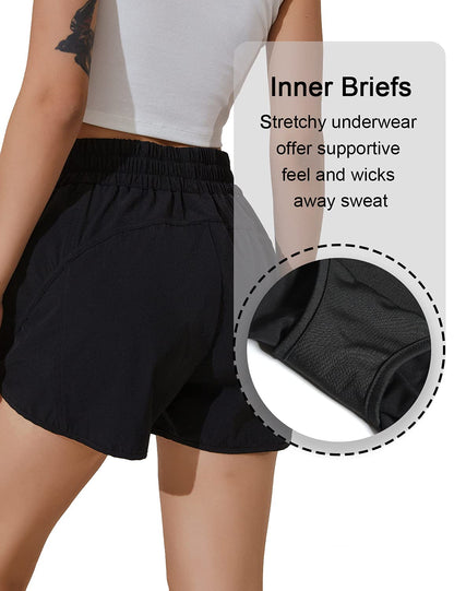 BMJL Women's Running Shorts Elastic High Waisted with Pockets, 2.5" Sporty Workout Quick Dry Athletic Shorts(S,Black)