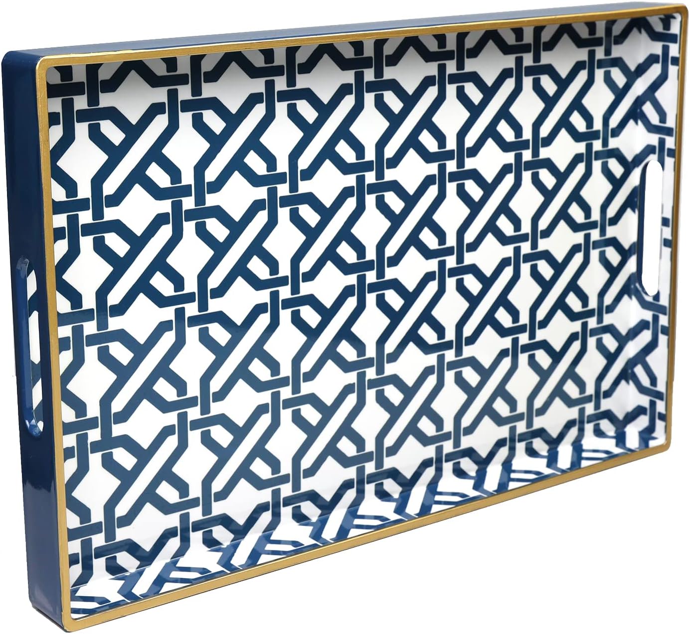 15.6 10.2" Spsyrine White Serving Tray, Plastic Marbling Tray for Coffee Table, Stylish Rectangular Decorative Tray