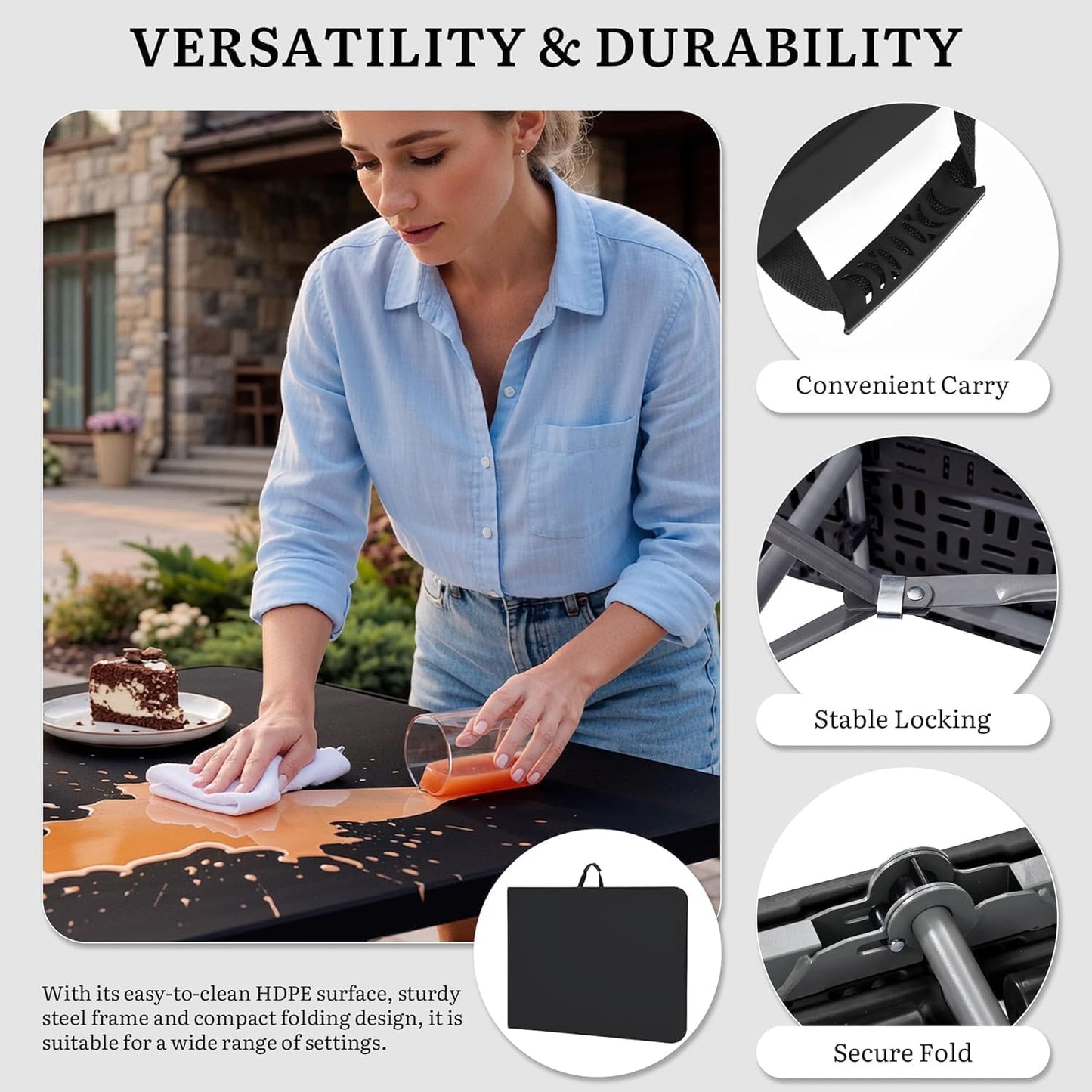 YITAHOME 8-Pack 6ft Folding Table w/1.38" Thick Tabletop Heavy Duty, Portable Outdoor Folding Tables w/Carrying Handle for Camping Picnic Parties/Indoor Events, Black