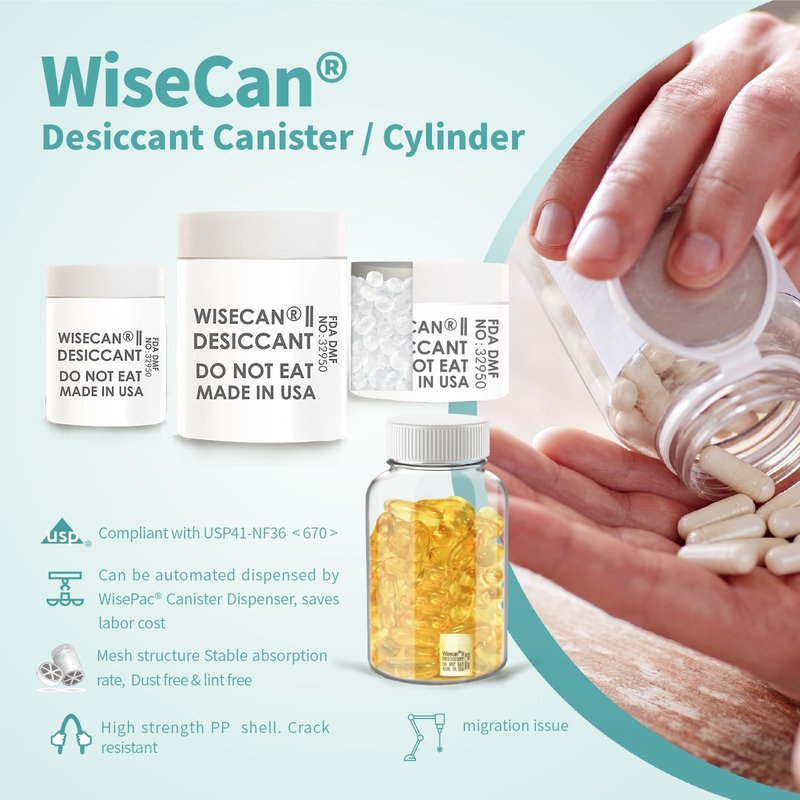 Wisesorb 1 Gram 100 Pack Silica Gel Canister, Desiccant Canister, Silica Gel Capsules, Desiccant Capsules, Moisture Absorbers for Food Storage, Food Safe Dehumidifiers Wisecan