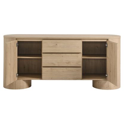 Modway Duval Oval Wood Grain 71 Inch Sideboard with Doors and Drawers in Hickory Frost