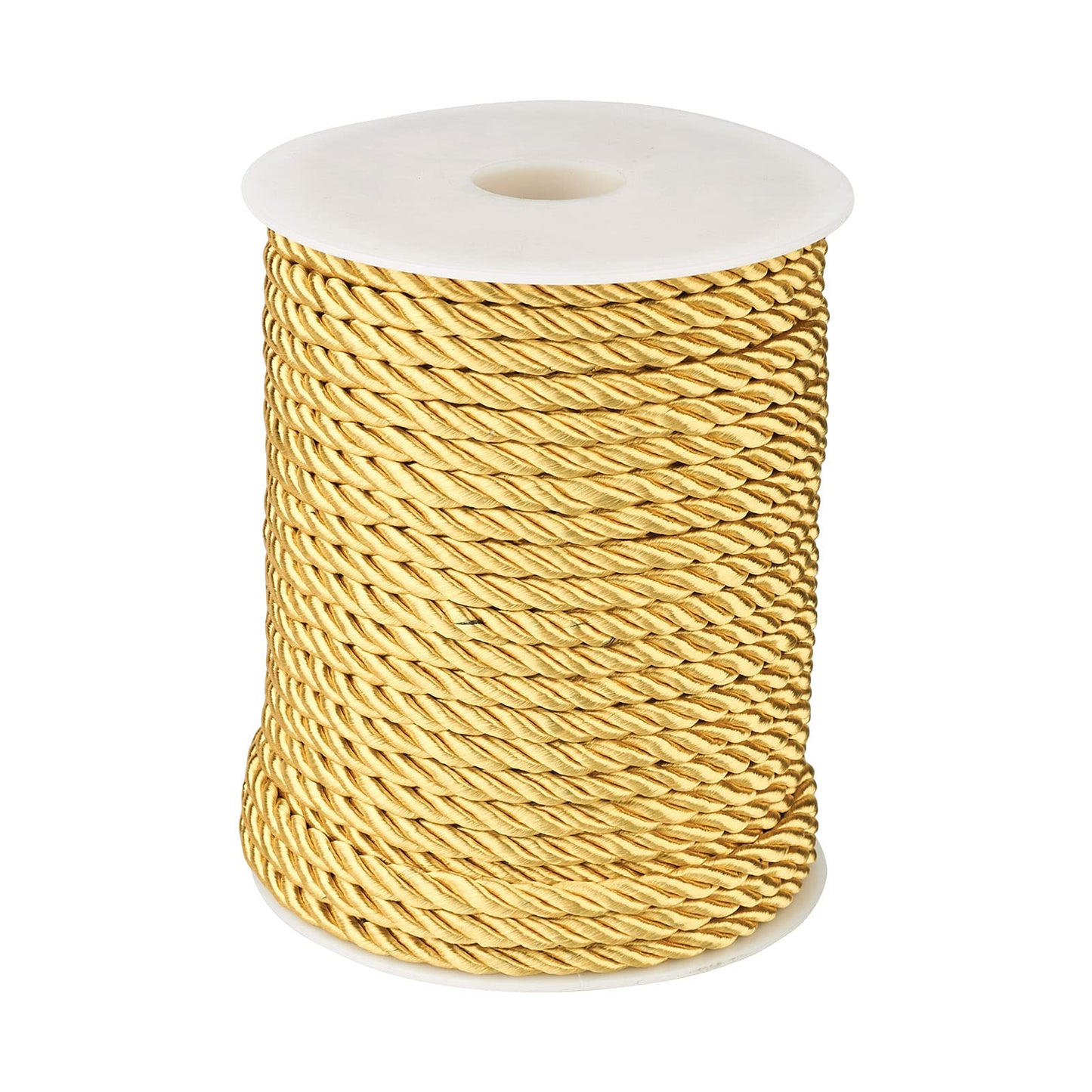 32 Yards 5mm Twisted Trim Cord Gold Polyester Twine Decorative Rope 3-ply Braided Fabric Macrame Thread String with Spool for Wall Hanging Plant Hangers Home Decor Customes Curtain Tieback
