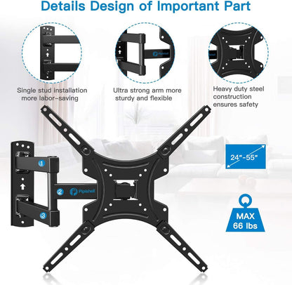 Pipishell Full Motion TV Wall Mount - Articulating Arms for 24-55 Inch LED LCD TVs | Max VESA 400x400mm, 66lbs Capacity