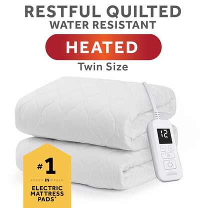 Sunbeam Restful Quilted Water Resistant Heated Mattress Pad - Twin