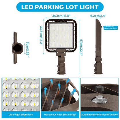 Upgrade 240W LED Parking Lot Light, 36000LM LED Light Pole with Dusk to Dawn Photocell, 5000K Daylight, IP65 Waterproof Die-Cast Aluminum, Commercial Pole Lights Outdoor for Parking Lots, 6 Pack