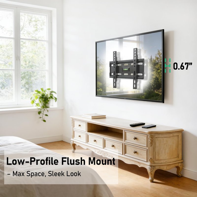 Alrhipvm Fixed TV Monitor Wall Mount for 12-43 Inches LED LCD TVs, Low Profile Small TV Mount, Flush Mount Flat Wall Bracket, Max VESA 200x200mm, Max Load 55lbs