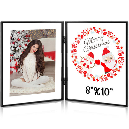 Sintuff 8" x 10'' Brass Double Picture Frame Clear Double Folding Hinged Frame Acrylic Memorial Photos Displayed Stand for Desktop Artwork Plants Specimen Graduation Christmas Gifts(Black)