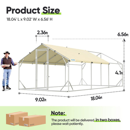 Quictent 18x9x6.6ft Metal Chicken Coop Run with Side Hardware Cloth, Elite Series Large Walk-in Outdoor Poultry Cage Heavy Duty Predator Proof Hen Duck Rabbit Farm Pen House, Waterproof Anti-UV Cover