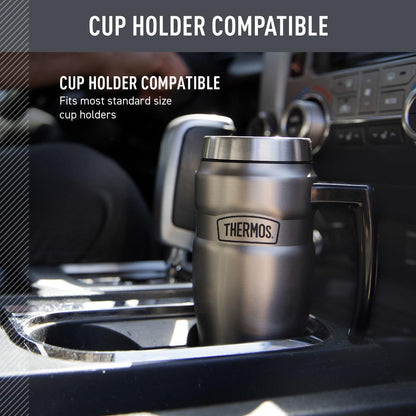 THERMOS Stainless King Vacuum-Insulated Travel Mug with Handle - 16oz, Midnight Blue - Thermos Tumbler for Hot & Cold Drinks - Leak & Sweat-Proof Stainless Steel Coffee Mug with Lid for Commuting