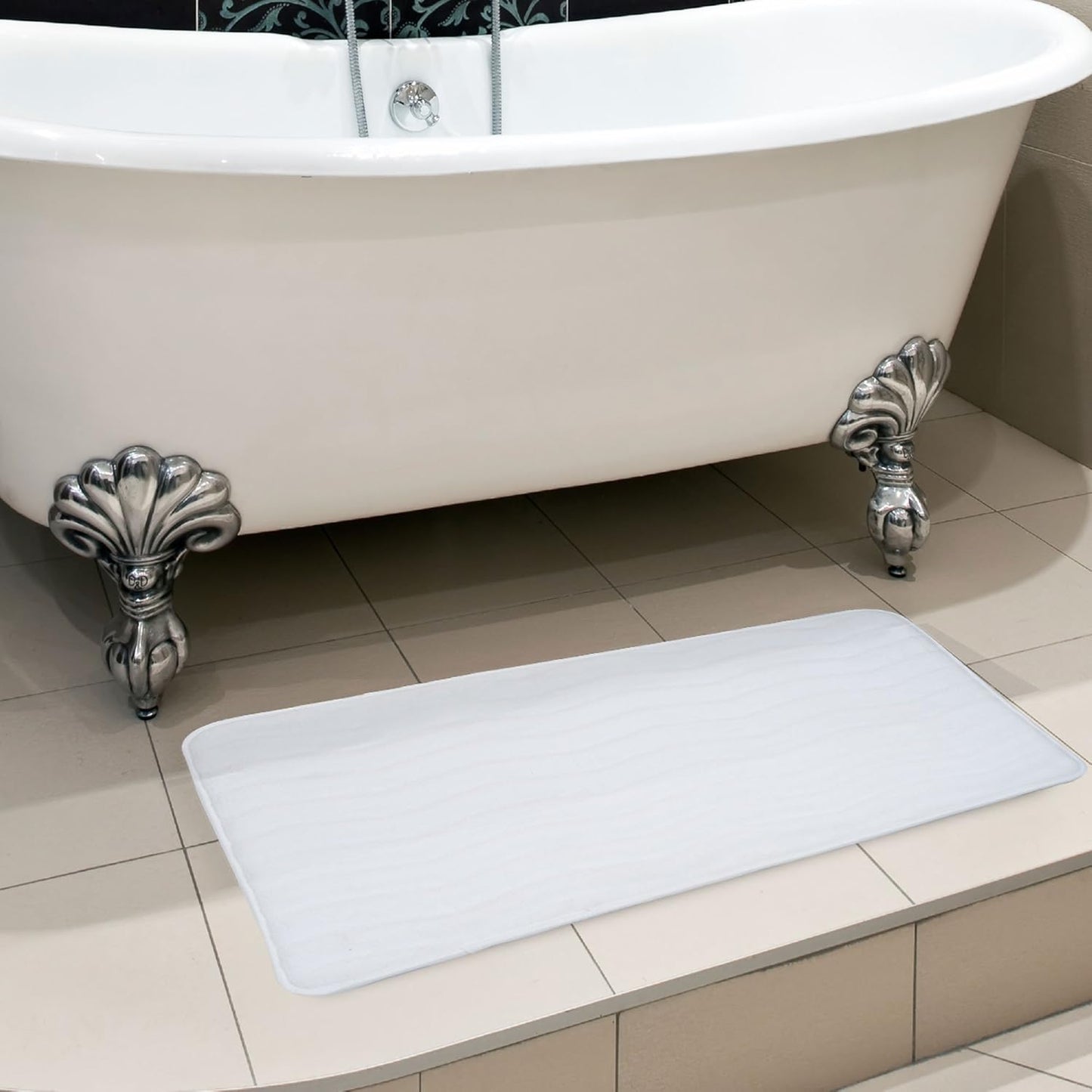 Microfiber Memory Foam Bathmat, Oversized Padded Nonslip Accent Rug for Bathroom, Kitchen, Laundry Room, Wave Pattern