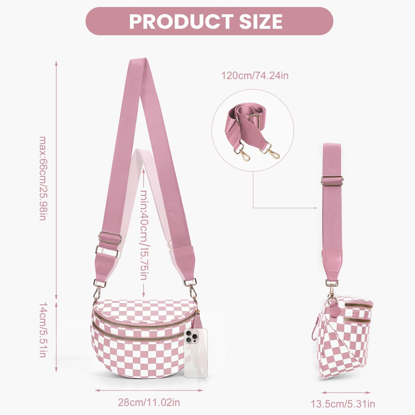 Checkered Crossbody Bum Bags for Women Nylon Checkered Purse Checkerboard Fanny Pack