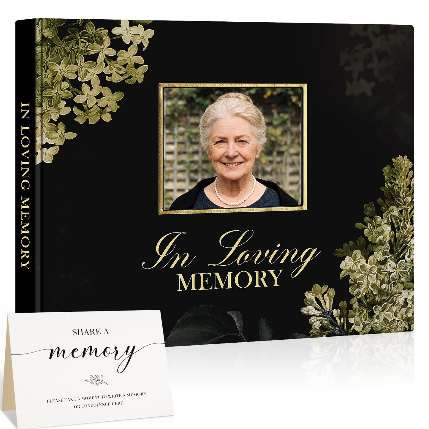 Lanpn Funeral Guest Book for Memorial Service, 100 Pages Celebration of Life Sign in Books for Guests, Funeral Favors Registry Book with Memory Table Sign, Black, Leather Cover