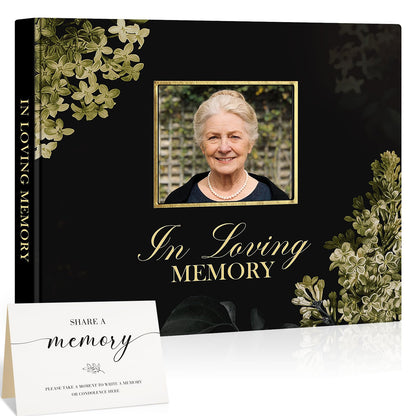 Lanpn Funeral Guest Book for Memorial Service, 100 Pages Celebration of Life Sign in Books for Guests, Funeral Favors Registry Book with Memory Table Sign, Black, Leather Cover