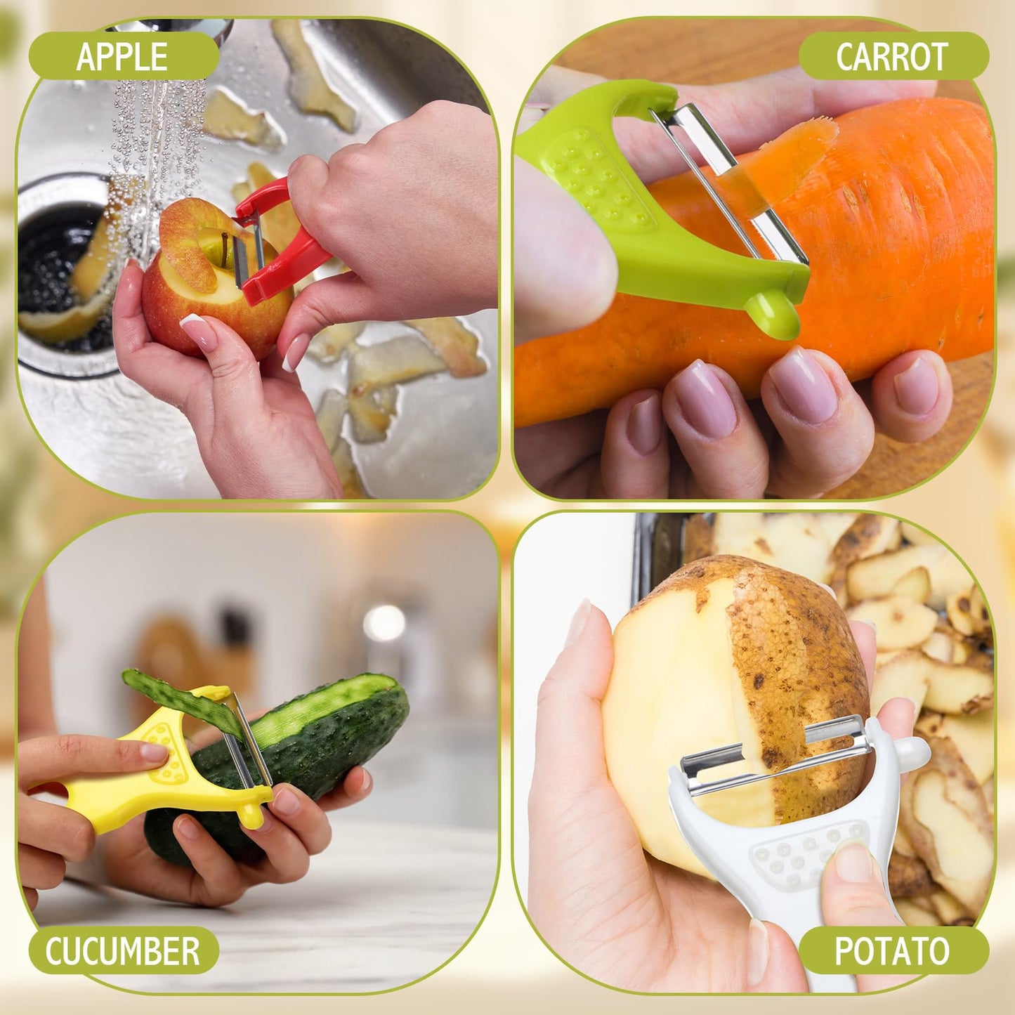 Leriton 20 Pack Original Vegetable Peelers, 5 Colors Dual Blade Peeler for Potatoes, Carrots, Cucumbers, Bulk Kitchen Tools for Home, Restaurants, Meal Prep (black, white, red, yellow, green)
