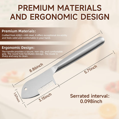 Stainless Steel Multi-Purpose Julienne Peeler, handheld peeler shredder, quick vegetable slicer for kitchen. Comfortable handle and hanging holes, suitable for fruits, vegetables, and herbs. (1)