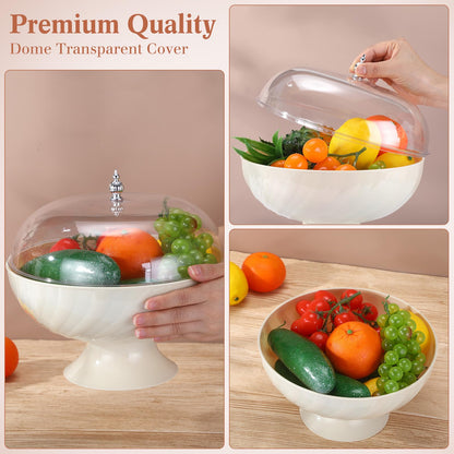 LOYIM 2 Pcs Fruit Bowl with Lid for Kitchen 9.65 Inch Fruit Basket with Draining Holes and Removable Pedestal Fruits Holder for Dining Table Decorations Counter Food Vegetable Storage Accessories