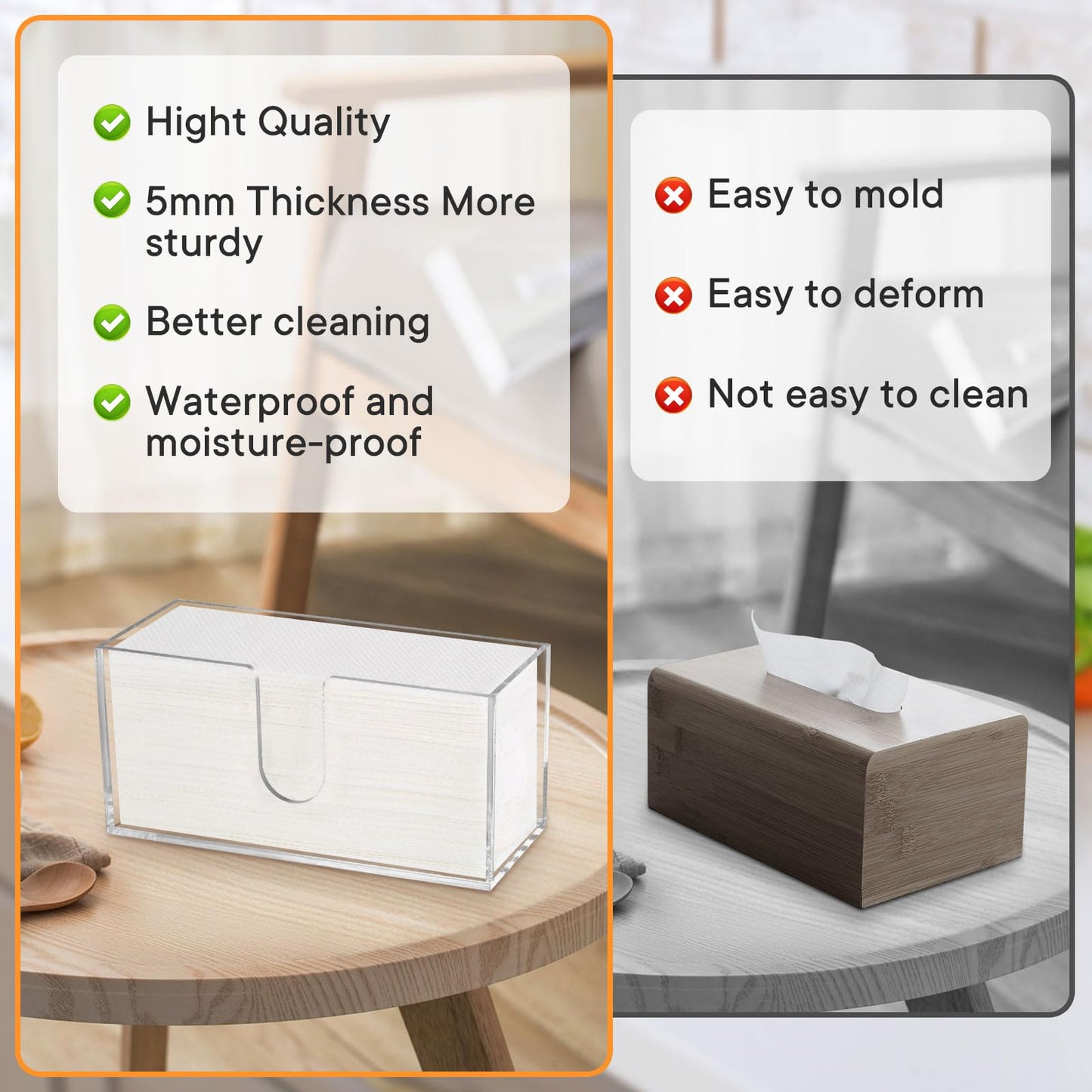 Whdiystella 2Pcs Acrylic Paper Towel Dispenser, Paper Towel Holder Countertop Clear Multi Trifold Napkin Holder, Suitable for Z-fold, C-fold or MultiFold Paper Towels for Bathroom, Toilet, Kitchen