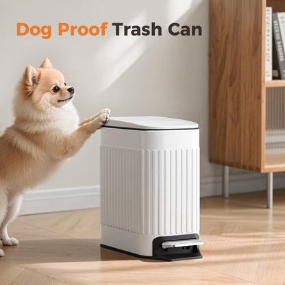 TrashAid Slim Bathroom Trash Can with Lid Soft Close, 6 Liter/1.6 Gallon Stainless Steel Small Garbage Can with Removable Inner Bucket, Step Pedal, Slim Wastebasket for Toilet, Office, Bedroom, White