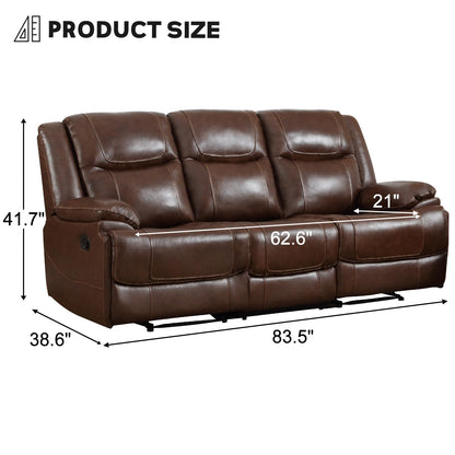 EBELLO Genuine Leather Recliner Manual 3 Seat Sofa Couch for Living Room, 3 Seater Reclining Sofa Chair with Headrest and Armrest, Modern Durable Home Furniture for Meeting Room, Vintage Brown