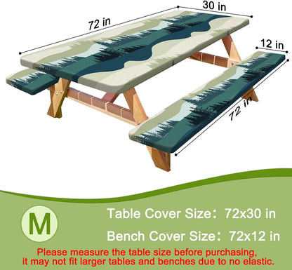 HobbLab Rv,72in,Green Picnic Table Cover with Bench Covers Portable Table Cloth Built-in Storage Pocket Fitted