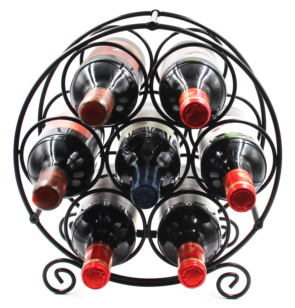 PAG 7 Bottles Freestanding Countertop Wine Rack, Metal Small Table Top Wine Rack, Drink Organizer Bottle Holder, Kitchen Organizers and Storage, Black