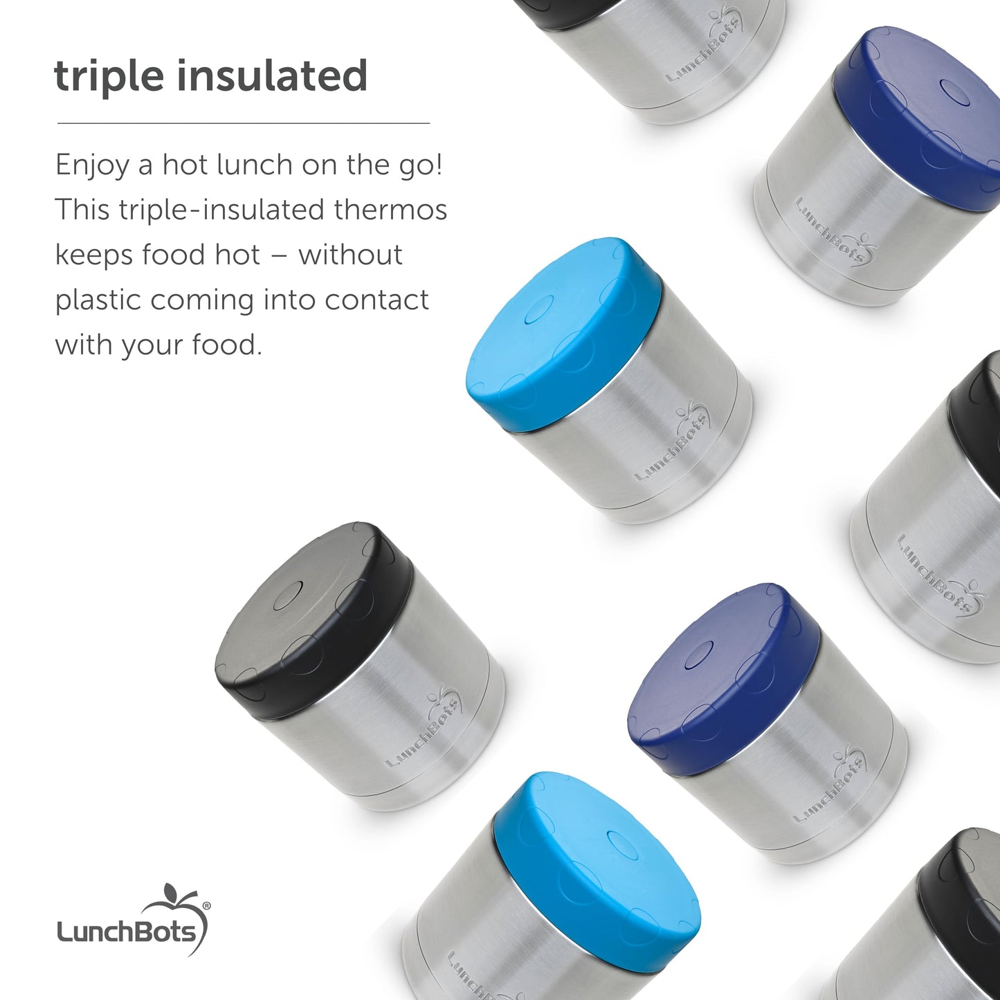 LunchBots 16oz thermos Stainless Steel Wide Mouth - Insulated thermos With Vented Lid - Keeps Food Hot or Cold for Hours - Leak-Proof Portable Thermal Food Jar is Ideal for Soup - 16 ounce - Navy