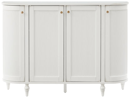 Crosley Furniture Monique Sideboard Traditional Buffet Cabinet with Storage Shelves, Fluted Doors, Distressed White