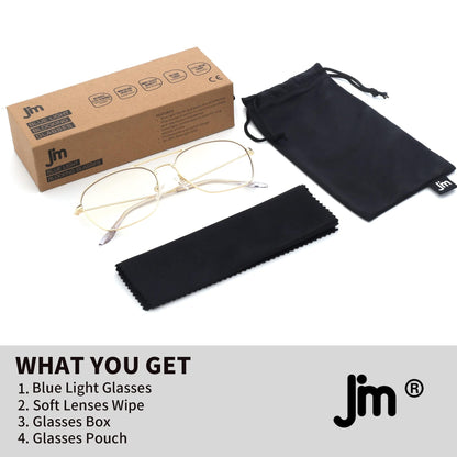 JM Aviator Computer Blue Light Blocking Glasses, Square Eye Protect Video Eyeglasses Anti Glare Men Women (Gold Frame Clear Temple Tips)