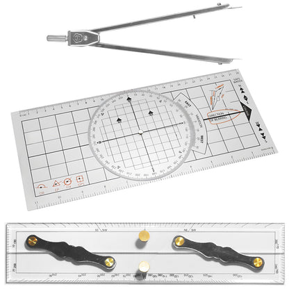 3 Pcs Marine Navigation Kit, Nautical Chart Plotting Tool Set with Single Hand Divider, Navigation Ruler and Protractor, Drafting Supplies for Boating, Sailing, Seafaring