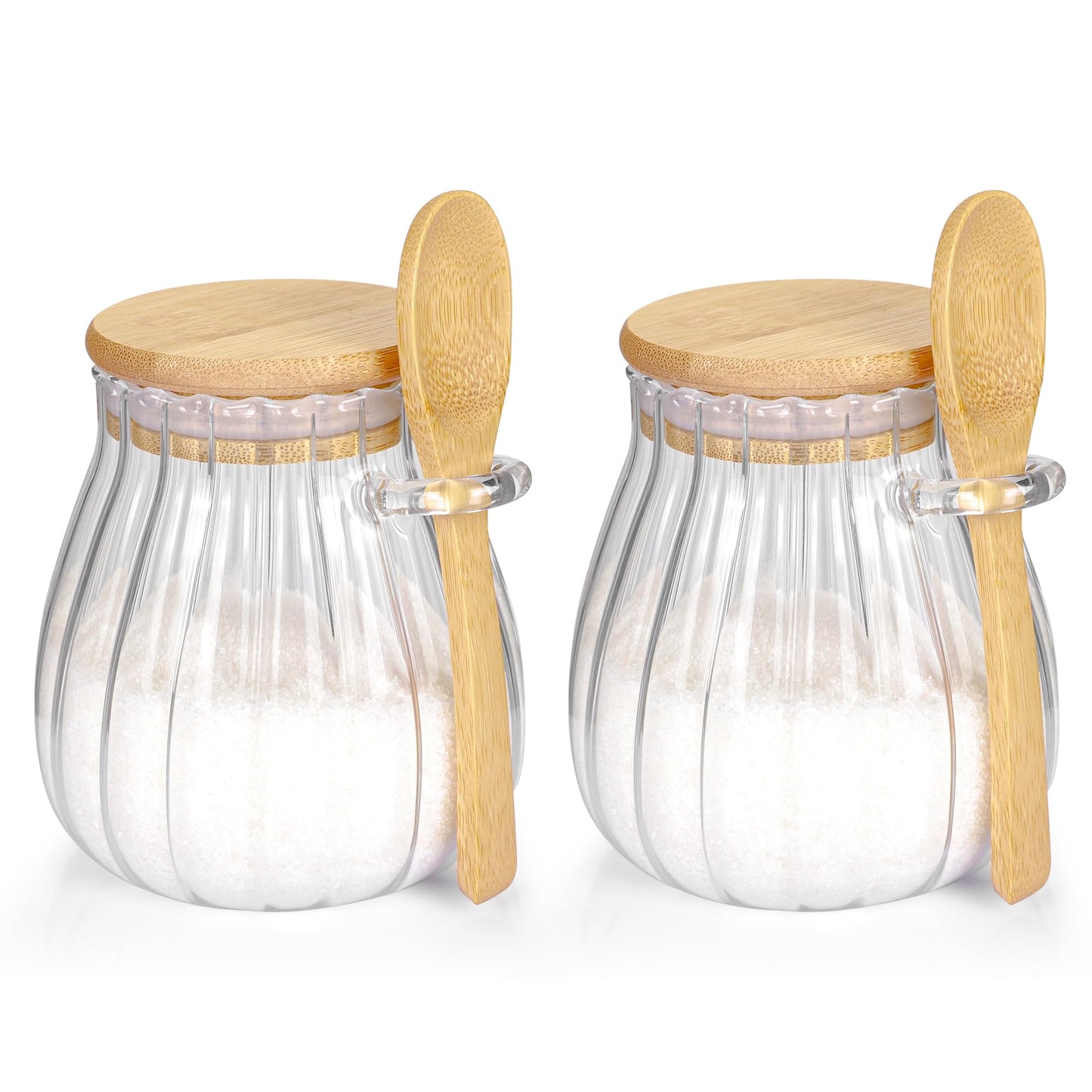 holoith 2Pcs Sugar Container with Bamboo Lid and Spoon,15oz Sugar Bowl Glass Jar for Coffee Bar Accessories Coffee Canister Kitchen Decor Housewarming Gift Christmas Refillable Design