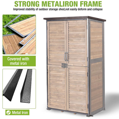 Outdoor Storage Shed with Adjustable Shelfs Tool Cabinet with Floor,Wooden Garden Shed for Backyard, Lawn, Patio Utility