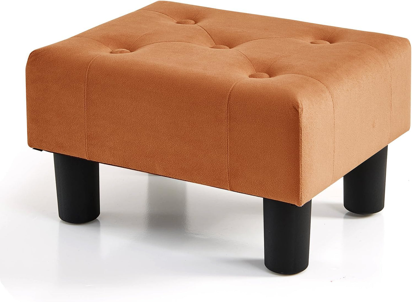 Stylish Orange Velvet Small Footstool with Sturdy Legs - Perfect for Living Rooms