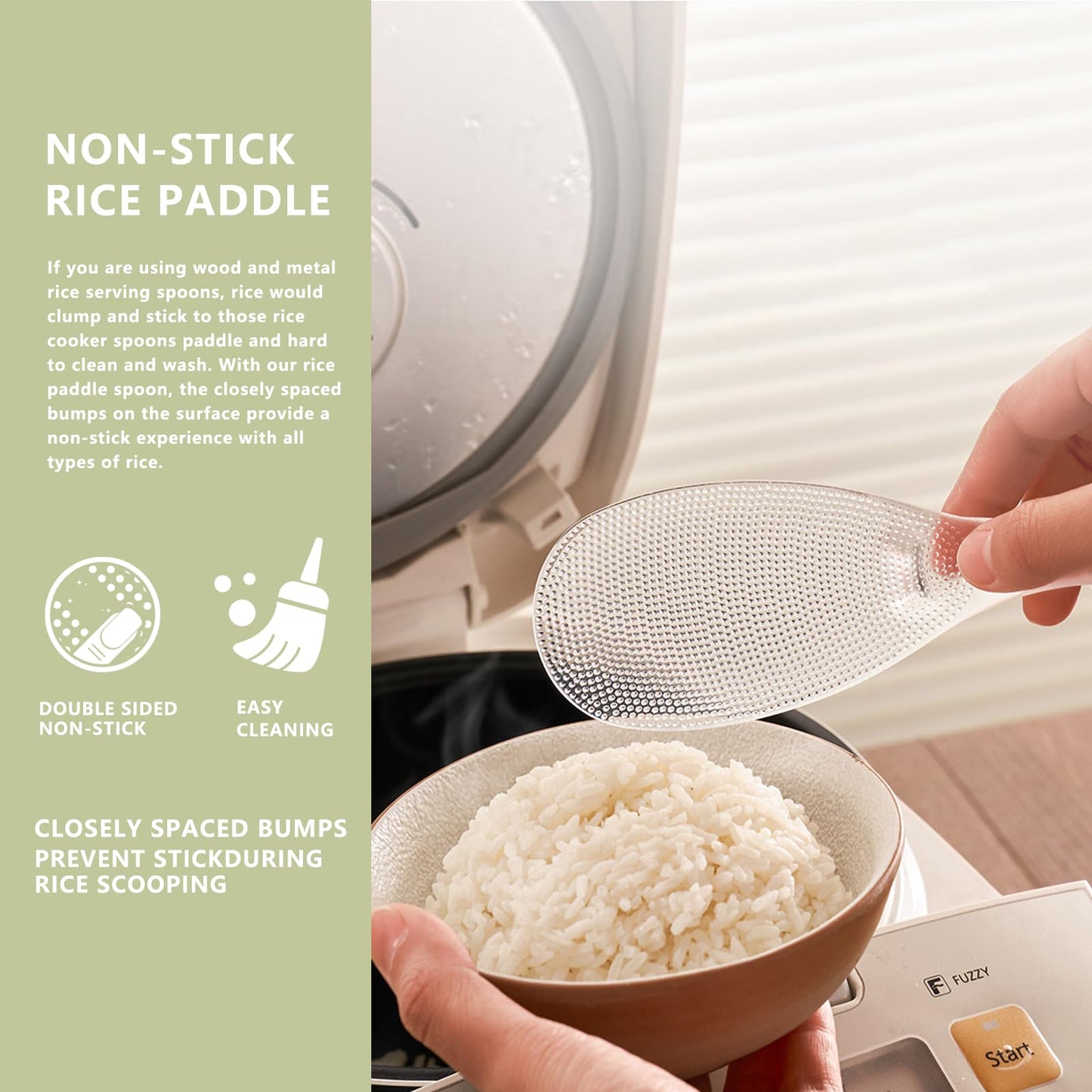 H&Zebrabro 2 Pcs Japanese Style Rice Paddle, Food-grade Non Stick Rice Scooper Spoon, Heat Resistant Rice Spoon Paddle for Rice Cooker, Dishwasher Safe (Transparent), 8 inches