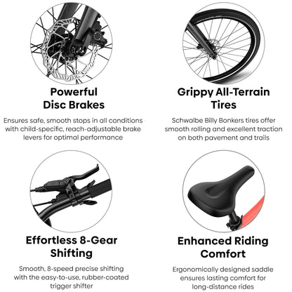 woom Explore 6 Bicycle for Kids & Teens 10 to 14 Years Old, 26-Inch Lightweight 8-Gear Road & Mountain Bike for Boys & Girls - Neon Coral