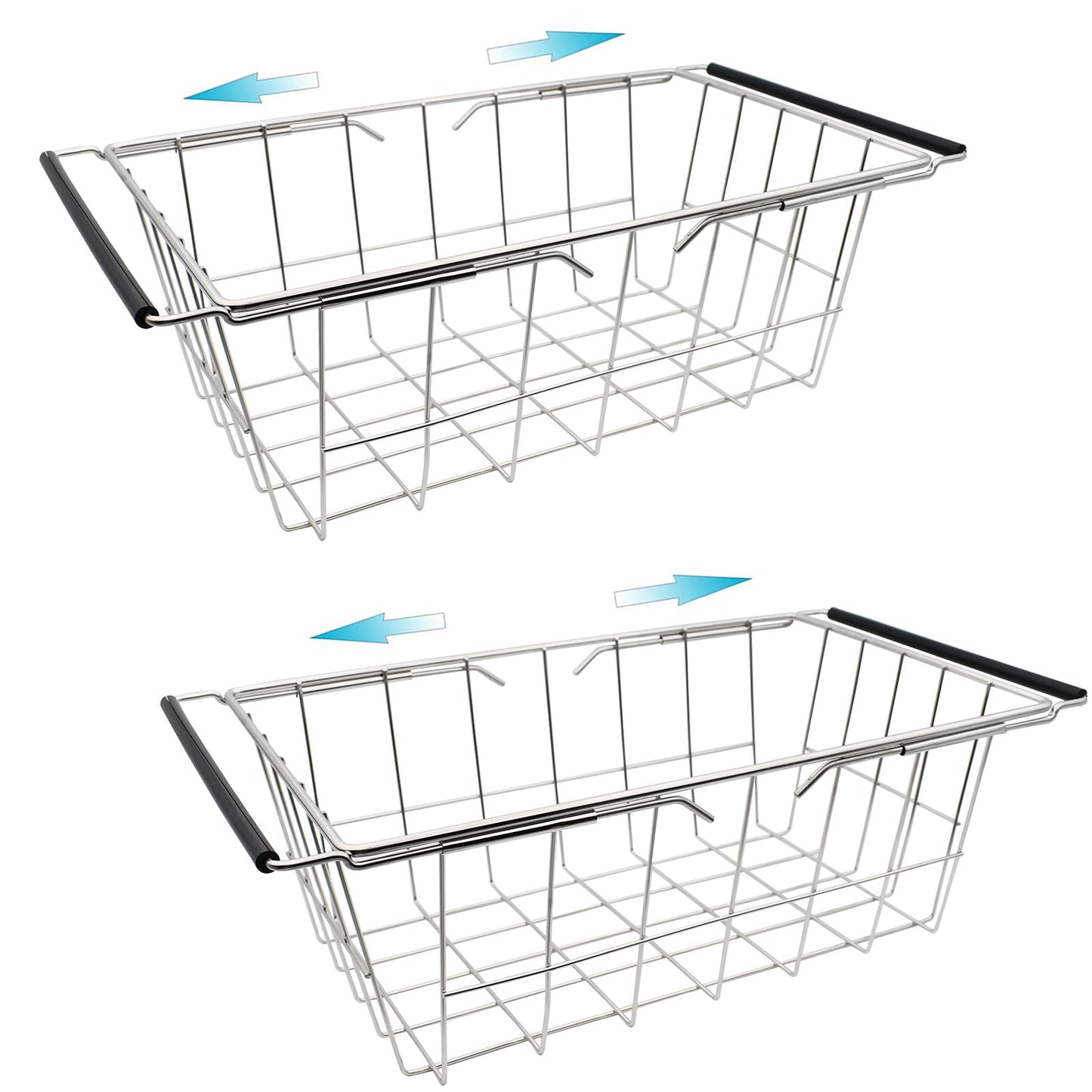Orgneas Expandable Chest Freezer Basket, Stainless Steel Hanging Deep Freezer Organizer Bins Adjustable Handles (16.5" ~ 20") Wire Basket Storage Rack, Fits 5 Cu.FT and 7 Cu.Ft Chest Freezer