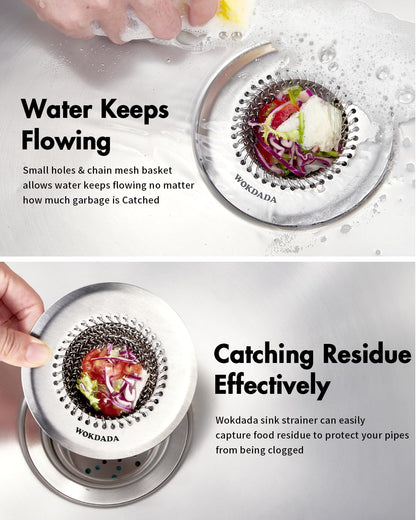 Revolutionary Kitchen Sink Drain Strainer/Patented Reversible Chain Mesh, Effortless Cleaning & Debris Catcher, Large Capacity, Anti-Clog, 304 Stainless Steel & Rust-Proof/Handmade