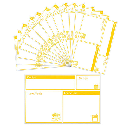 100pcs Labels for Freezer Bags Freezer Meal Labels with Instructions 3.2 X 5 inch Oil and Water Resistant Labels Food Labels for Freezer Storage for Leftovers in Fridge Removable Freezer (Yellow)