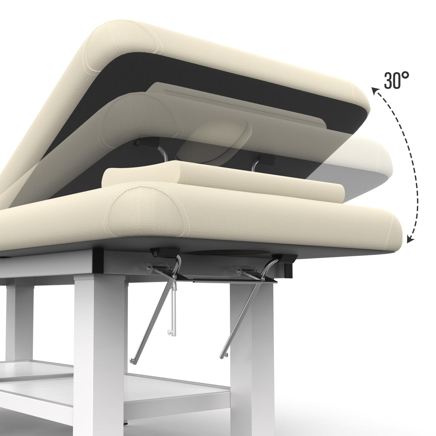 pouseayar Stationary Massage Table, 75”L 31.5''W Heavy Duty Esthetician Bed, 800LBS Metal Frame PU Leather Physical Therapy Table Spa Lash Bed Professional Equipment (Beige Grey)