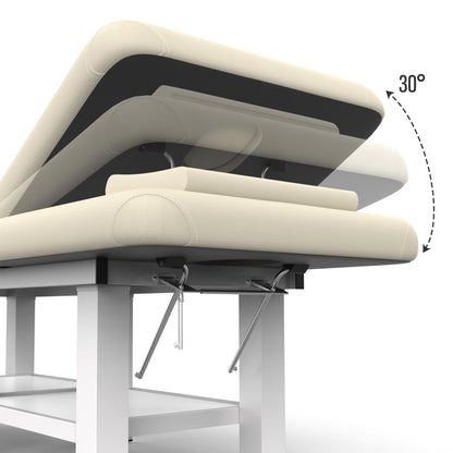 pouseayar Stationary Massage Table, 75”L 31.5''W Heavy Duty Esthetician Bed, 800LBS Metal Frame PU Leather Physical Therapy Table Spa Lash Bed Professional Equipment (Beige Grey)