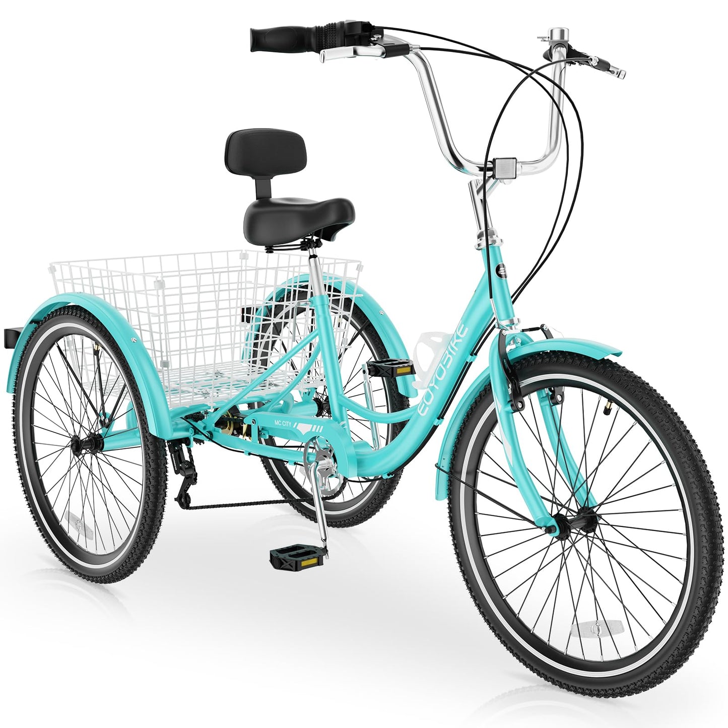MOPHOTO Adult Tricycle 7 Speed, 20/24/26 Inch Low Step-Through Adult Trike with Large Rear Basket, 350 lbs Capacity 3 Wheel Bike for Seniors, Women and Men