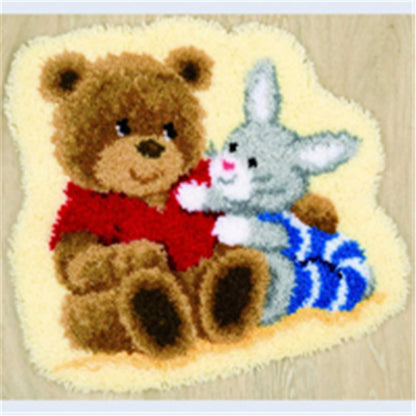 Raixleb Latch Hook Kits for Adults/Kids Pattern Printed Rug Making Kit Everything Included Gift for Family Friends Latch Hook Rugs DIY Needlework Crafts for Home Sofa Bear/Rabbit 20 X 20 Inches