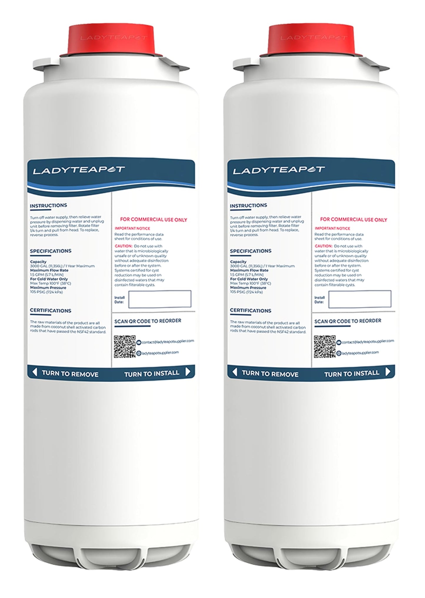LADYTEAPOT Water Filter Replacement, Compatible with Elkay 51300C ezH20, EWF3000 and Halsey Taylor Bottle Filling Stations (No Chip - 2 Pack)