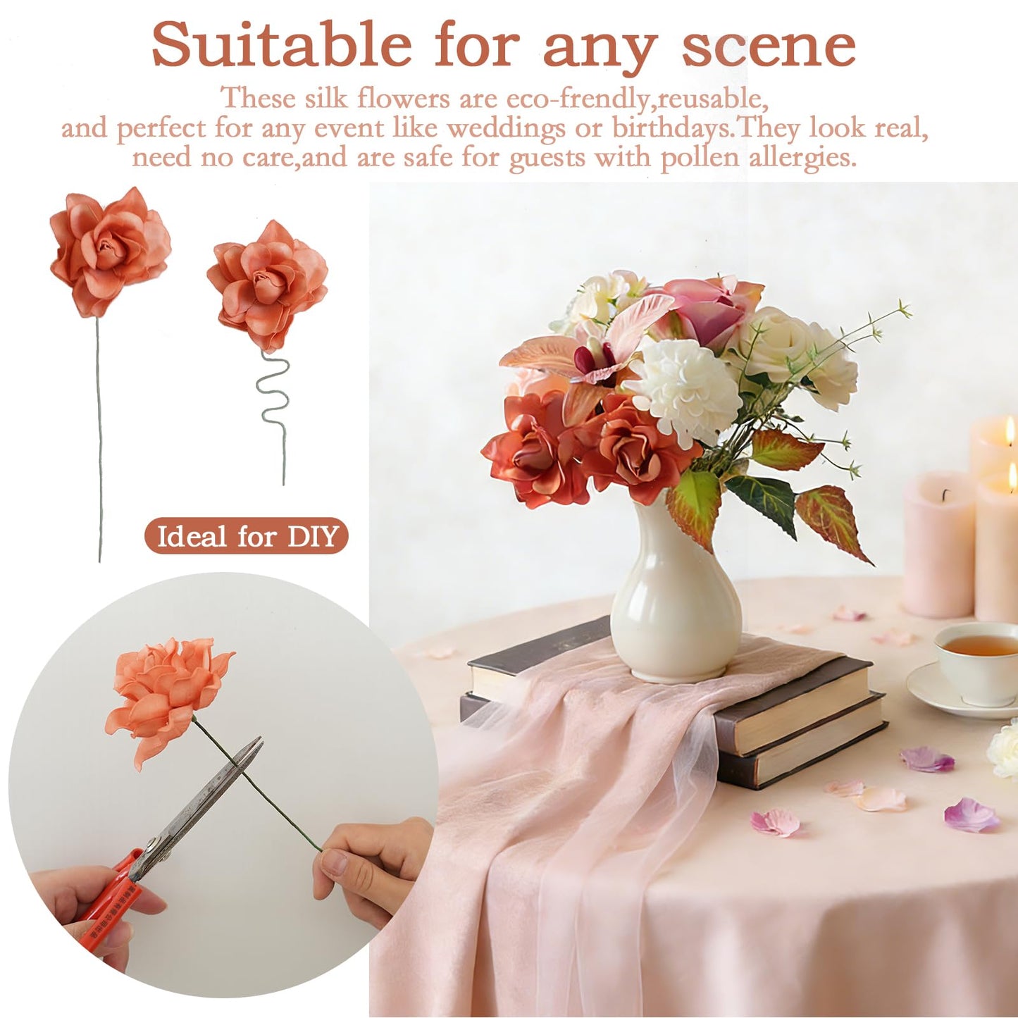 Pink Artificial Flowers Combo Set - Silk Roses Orchid Hydrangea for Wedding Bouquets, DIY Bridal Flower Arrangements, Wedding Table Centerpieces for Receptions, Cake Decor, Home Party Decoration